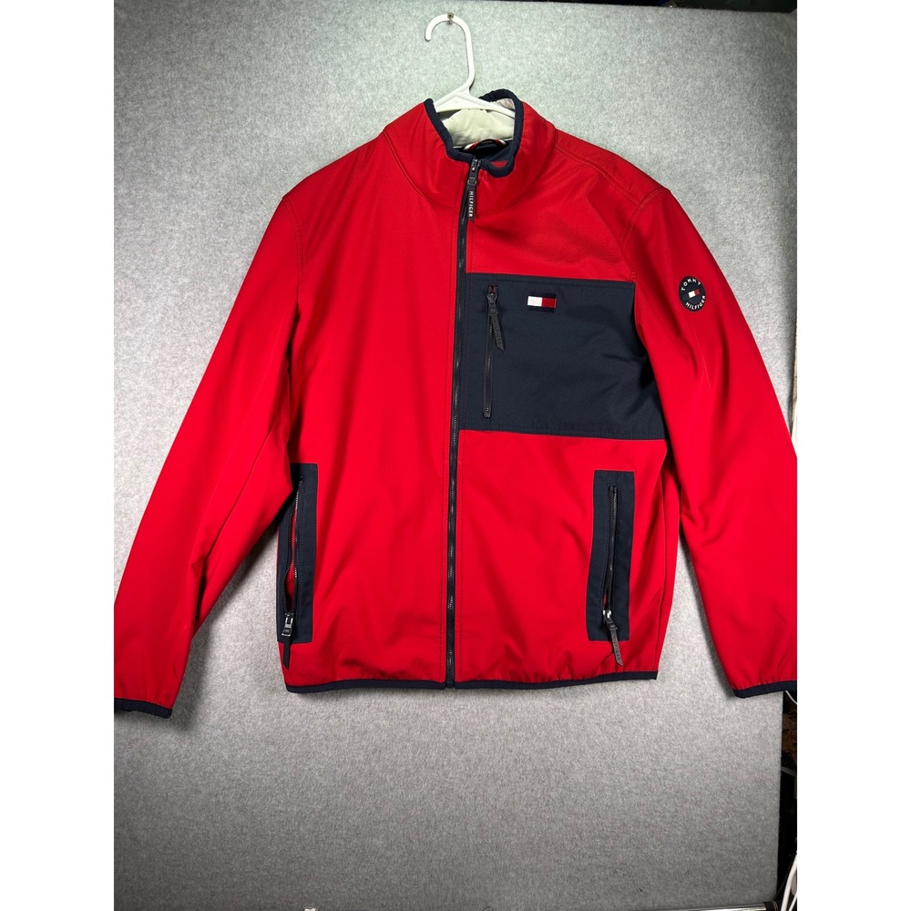 Wear*Tommy Hilfiger Mens Red Navy Softshell Jacket Water Resistant Size Large